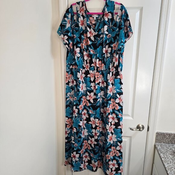 Boutique Floral Tropical Cold Shoulder Maxi Dress - Picture 1 of 7